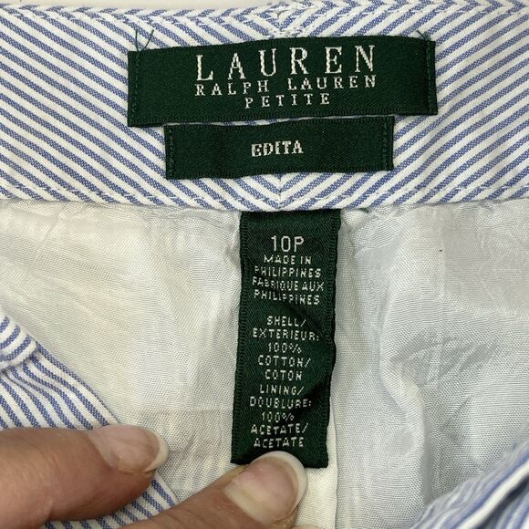 Ralph Lauren Green Label EDITA Lined Pant Slim Blue/White Pinstripe Sz 12 Petite - Picture 3 of 13